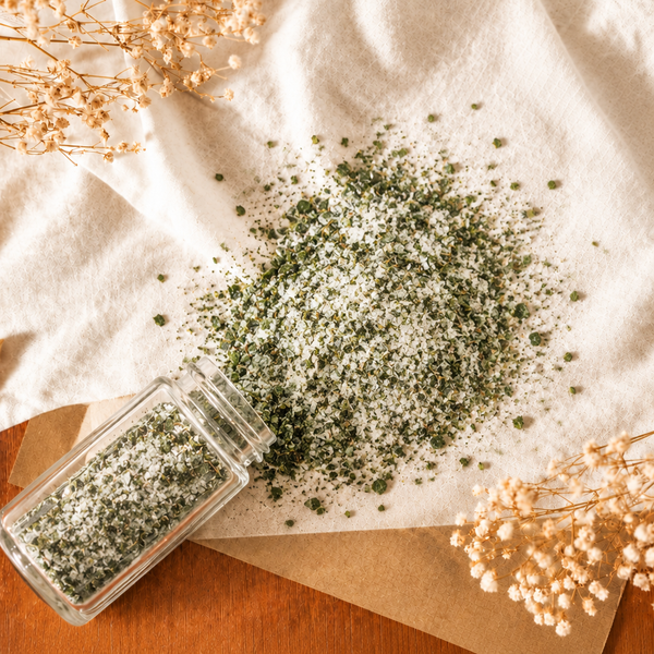 Seaweed seasoning with rectangular glass spice bottle